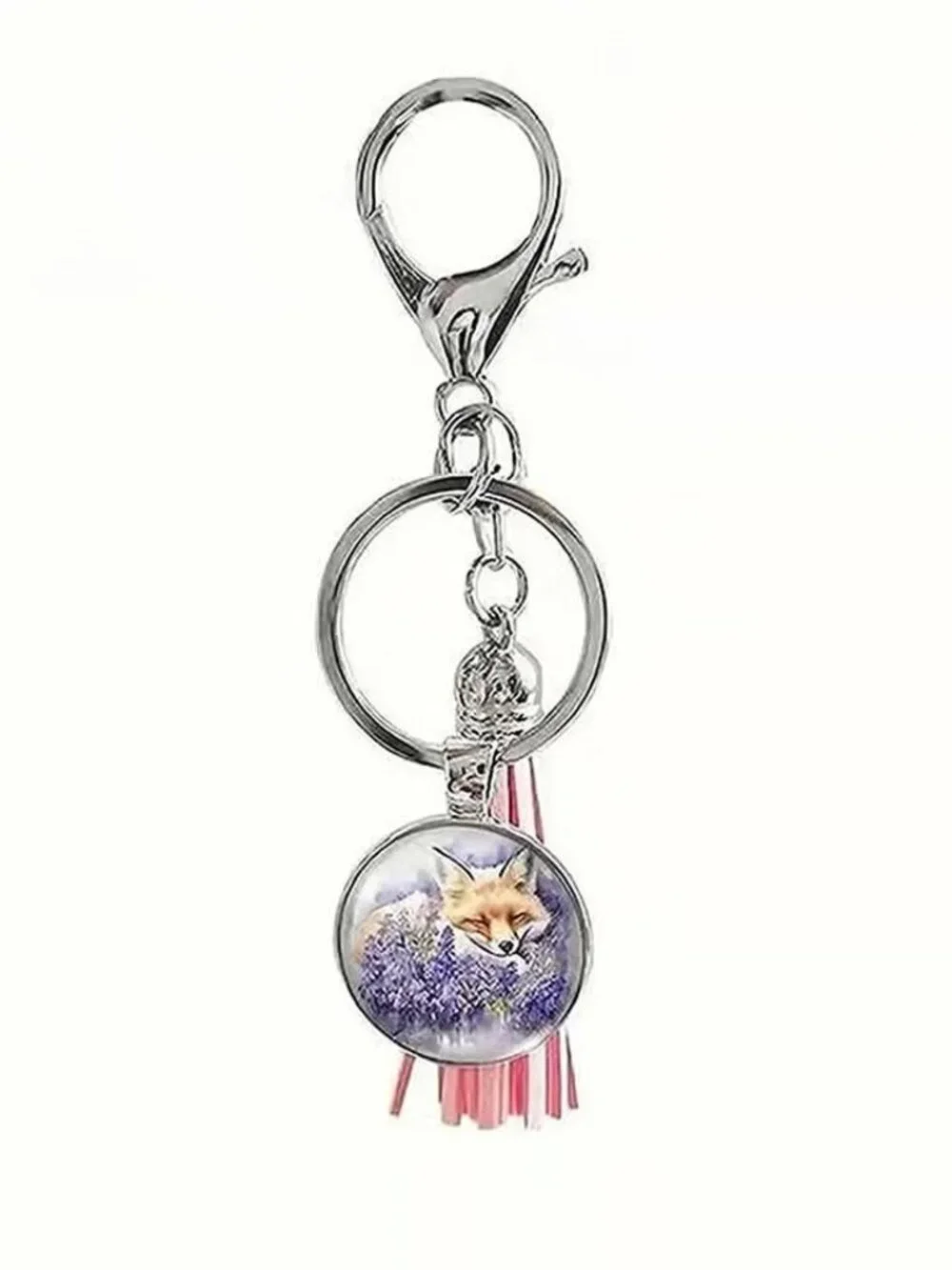 Stainless Steel FOX Keyring Keychain with Pink Tassell Accessory